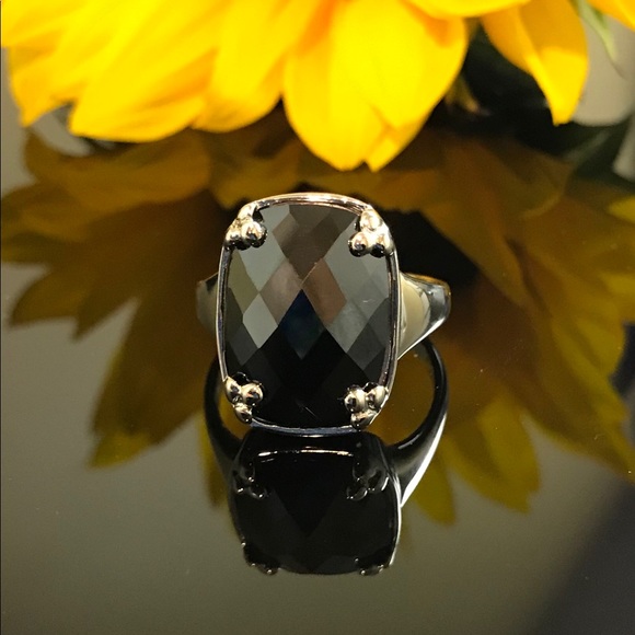 Rectangular Black CZ Sterling Silver Ring - Picture 2 of 7